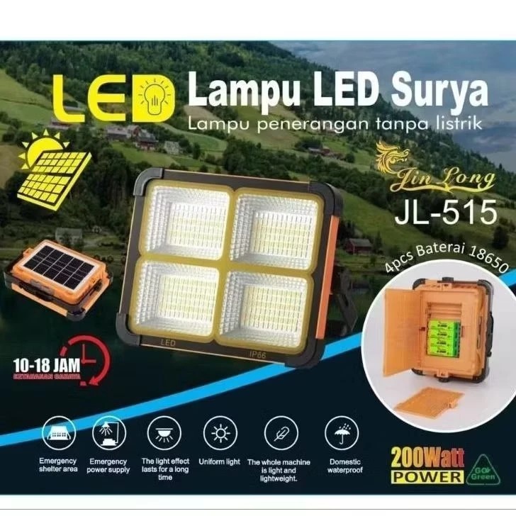 Lampu Emergency Tenaga Surya 200 Watt JL 515 Jin Long/RL 521 Rolinson/Emergensi LED Super Terang Bag