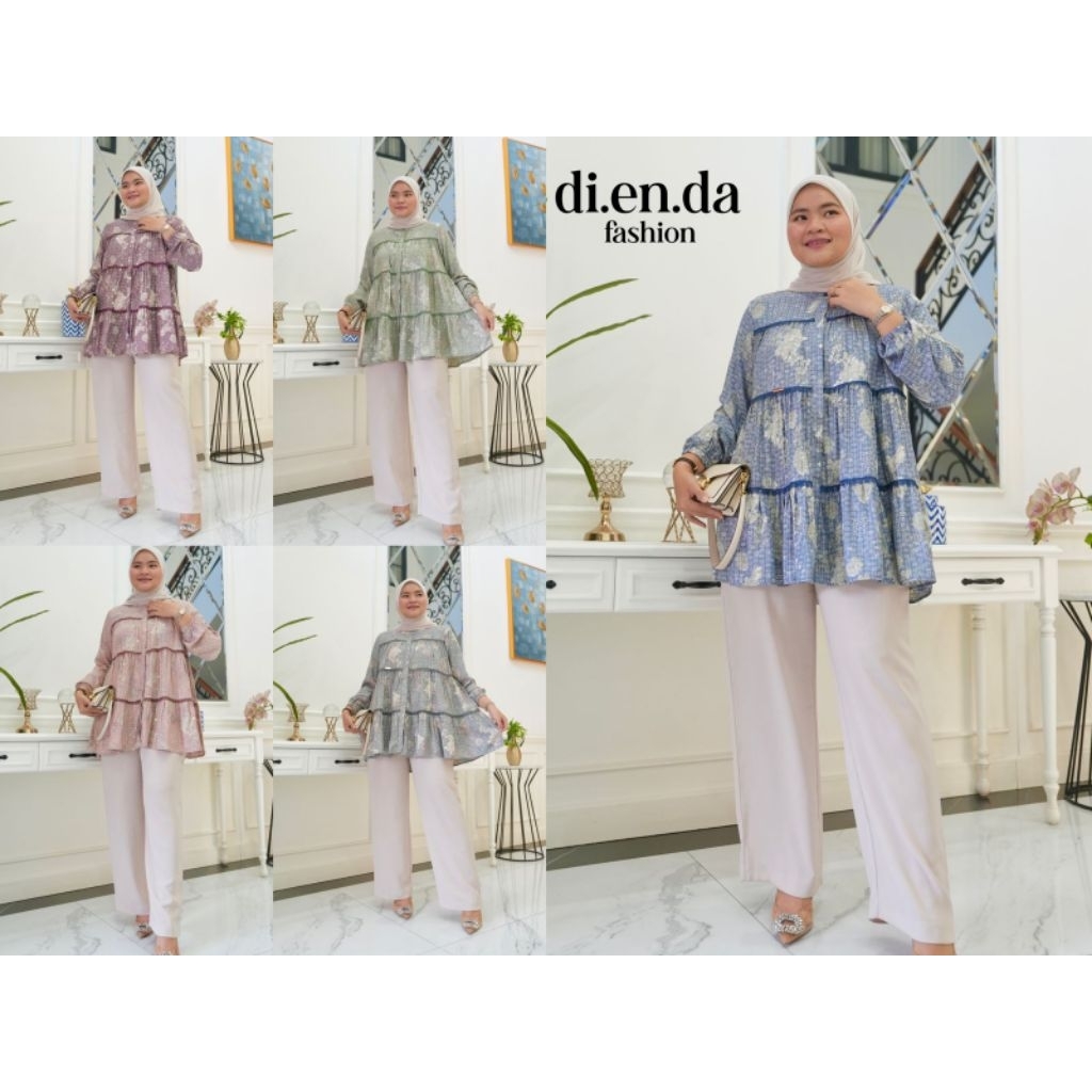 Di.en.da Fashion Blus premium renda Full puring/ atasan motif Viscose Jaguard import/ blus mewah ren