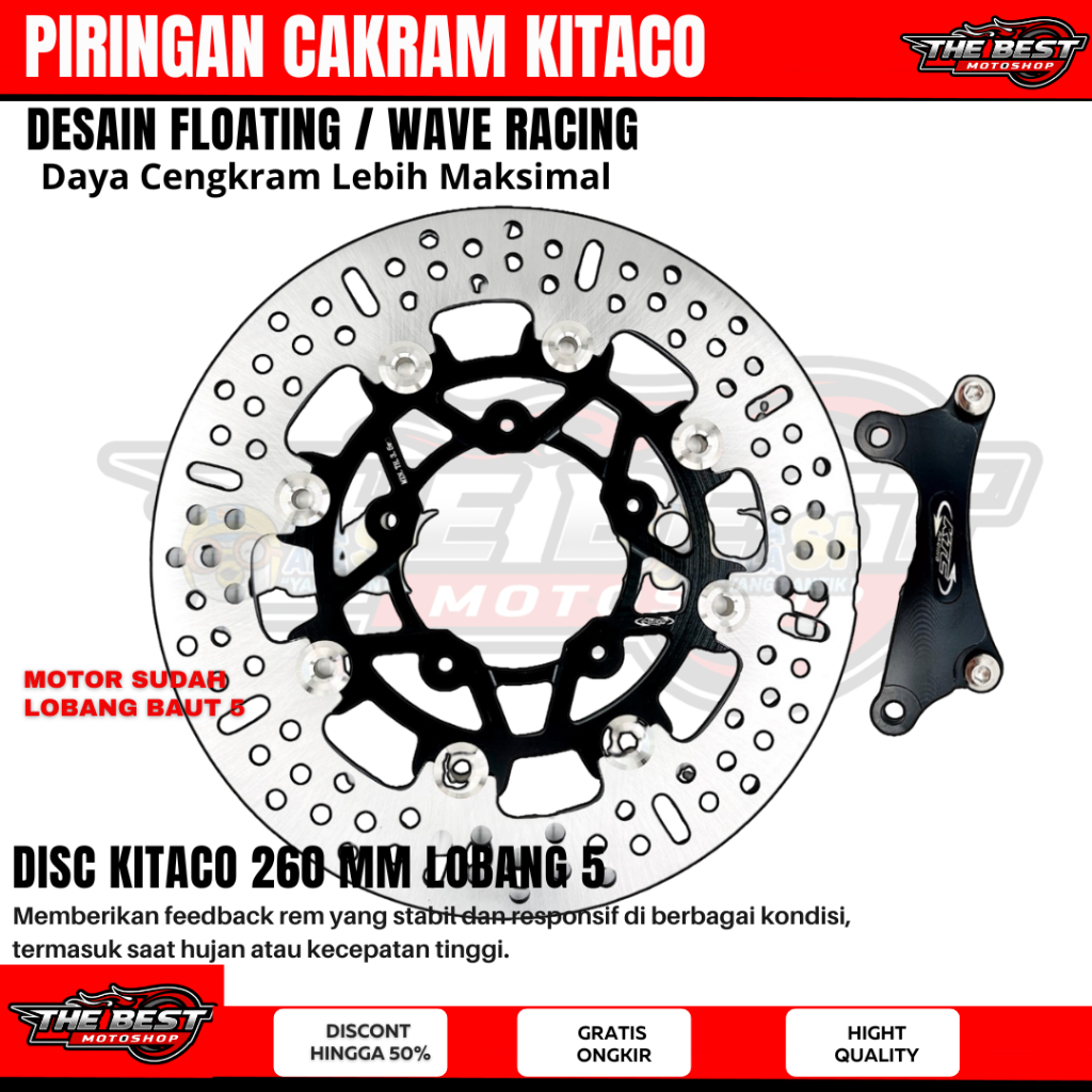DISC KITACO 260MM LOBANG 5 PIRINGAN CAKRAM KITACO 260 MM HITAM PNP BEAT VARIO GENIO SCOOPY DLL