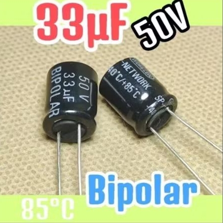 Kapasitor capasitor elko elco BP NP 50v 33uf 50v 33 uF 50 v 50volt BIPOLAR NONPOLAR ORIGINA