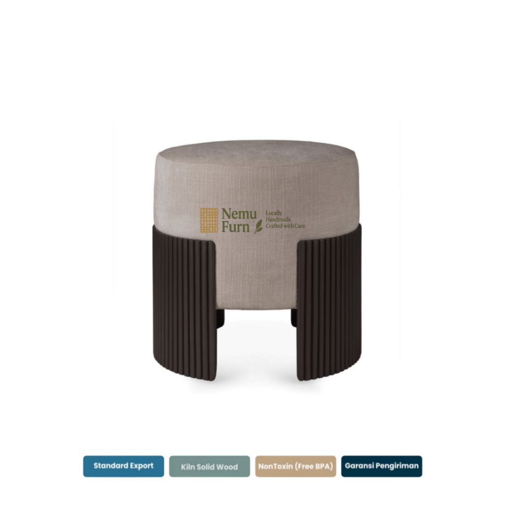 Stool Bulat Kayu Jati Premiun, Stool Bulat Salur Kayu Jati