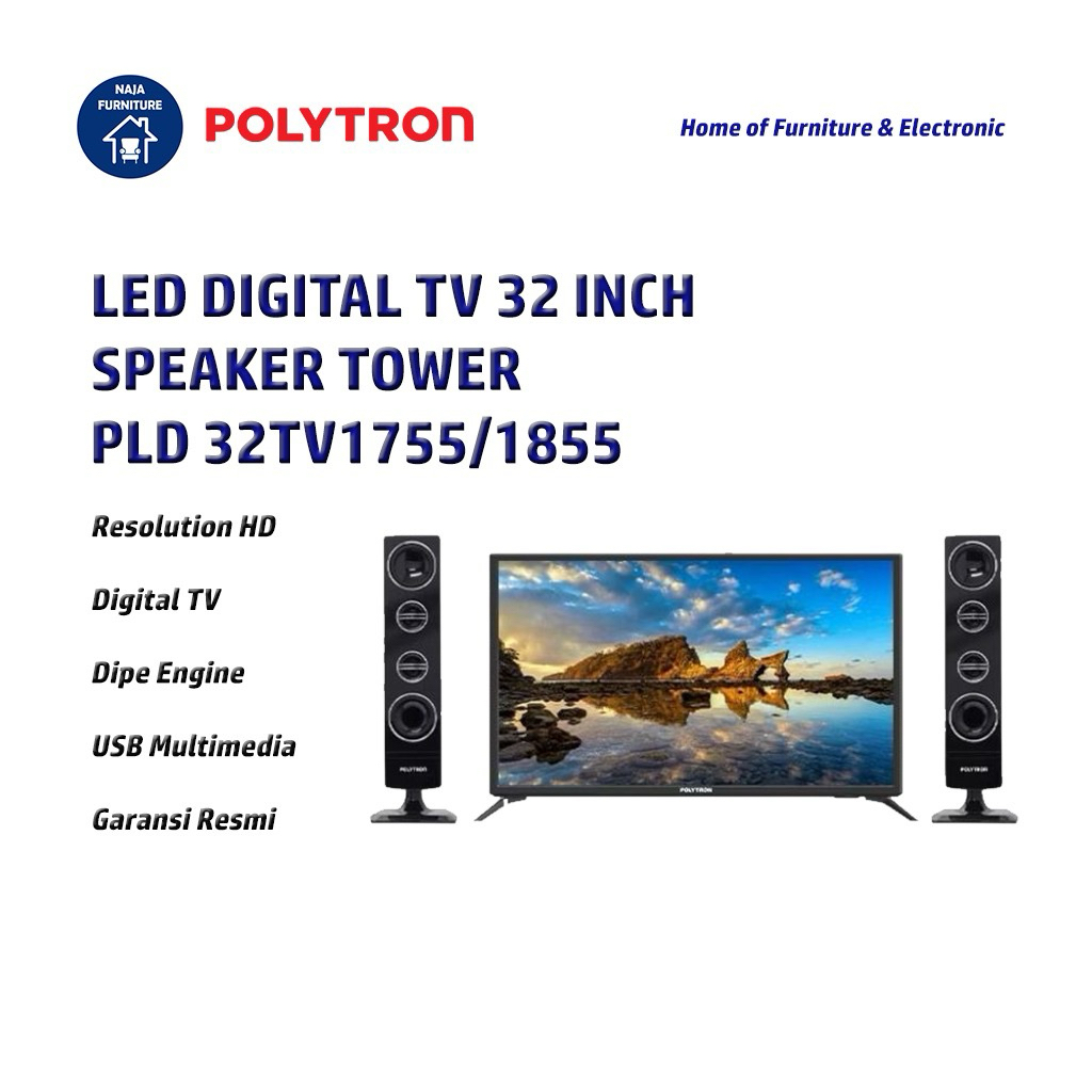 POLYTRON LED Cinemax Digital TV 32 Inch Speaker Tower PLD 32TV1755 & 32TV1855 | LED TV 32 Polytron D