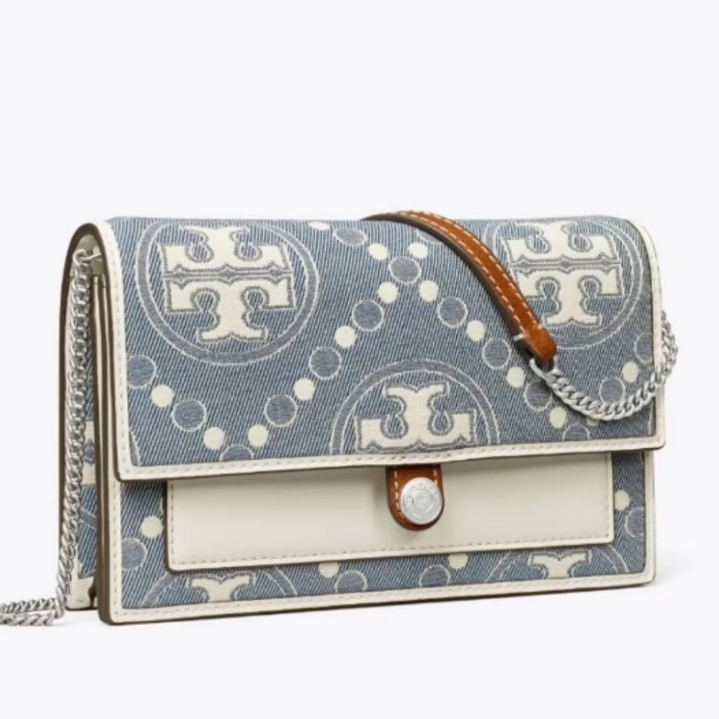 TB T monogram Jacquard Chain Wallet