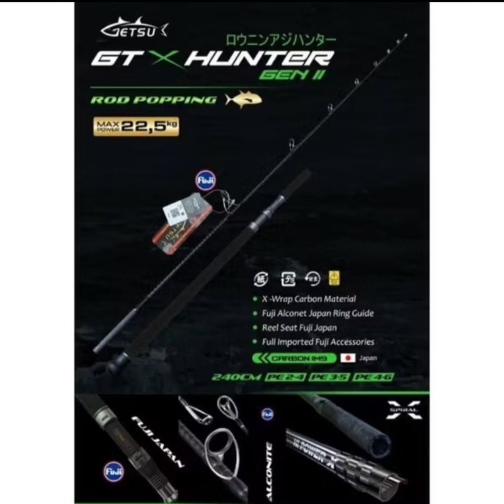 JORAN ELITO/GETSU GT X HUNTER GEN II 802/240CM POPPING SPINNING FULL FUJI BUSA ARMY