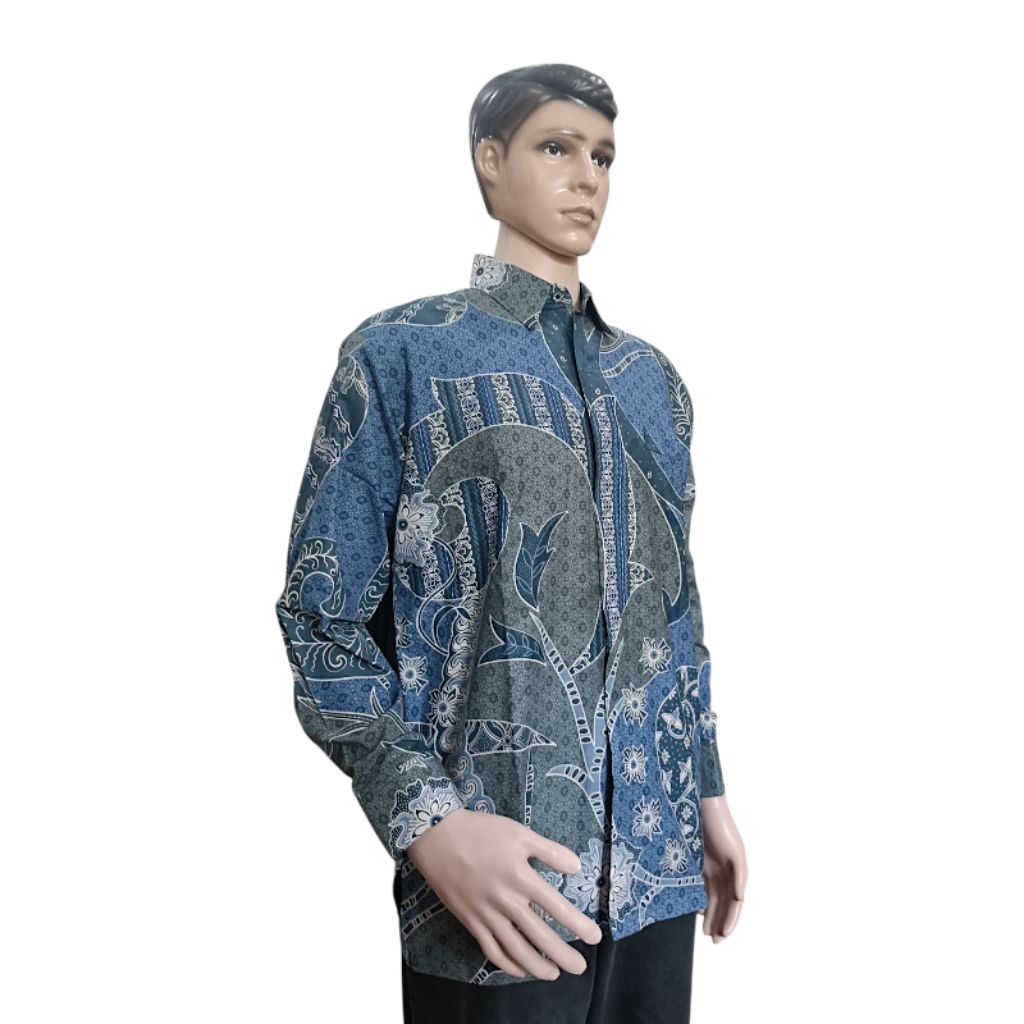Kemeja Batik Pria Katun Premium (Furing) Biru Muda