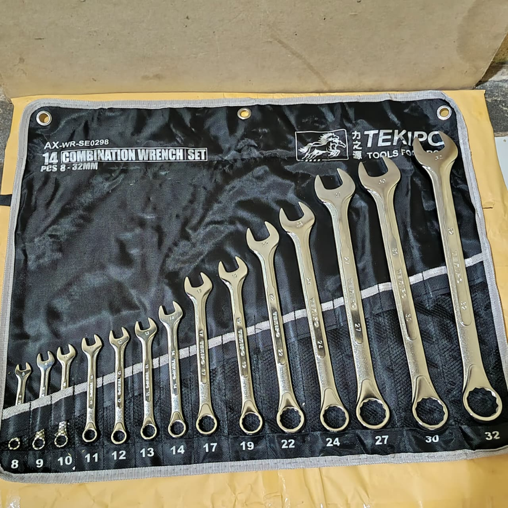 TEKIRO Kunci Ring Pas 14 pcs 8-32 mm - Kunci Ring Pas 1 Set Lengkap Tekiro Original