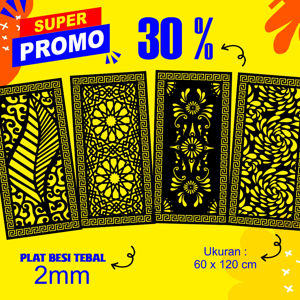Laser Plat Pagar, Ornamen Pagar, Krawangan, Plat Cnc, Plat Cutting, Plat Laser Cutting,  60 x 120 cm
