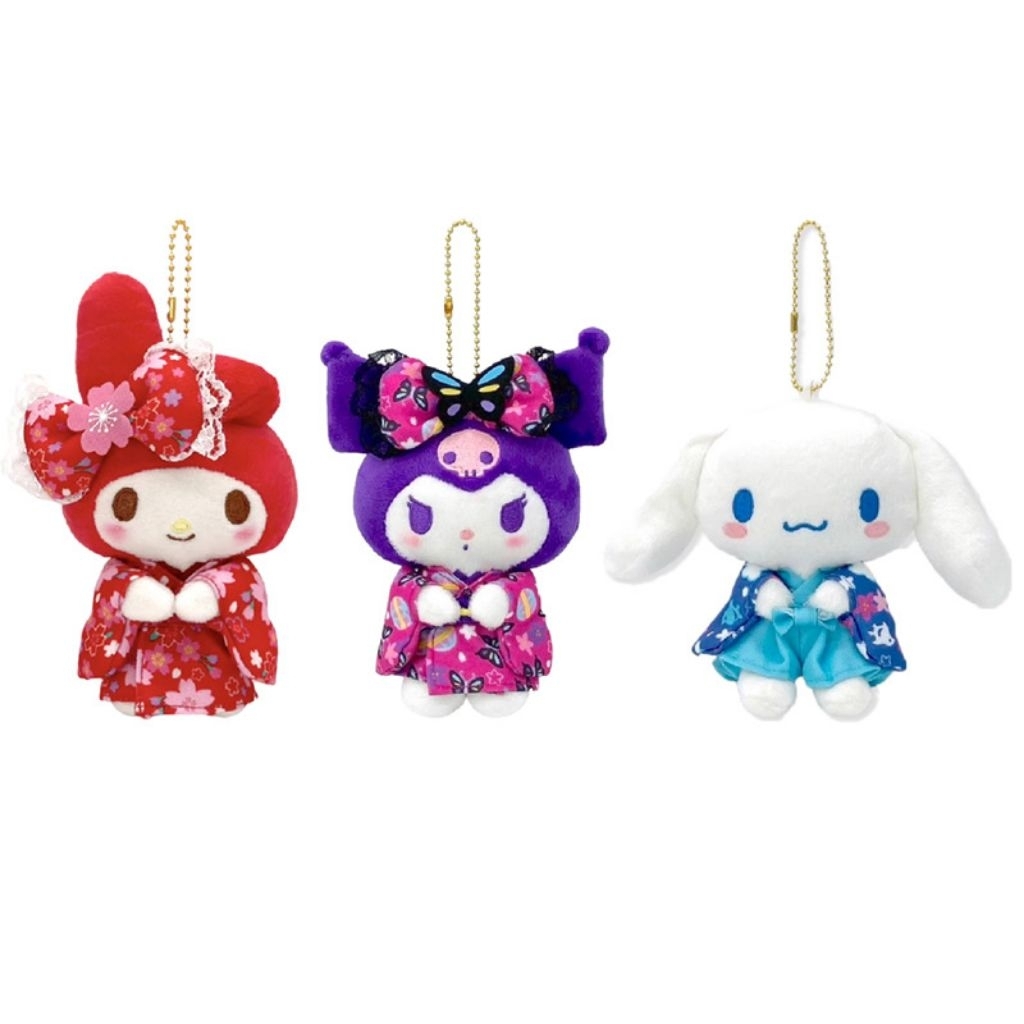 READY NEW Sanrio Kimono Kuromi My Melody Cinnamoroll Keychain Plush Boneka Gantungan Kunci Ganci bag
