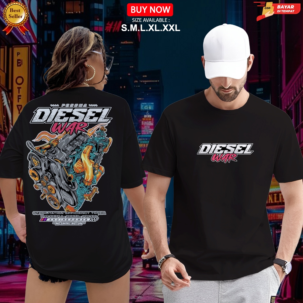 kaos distro DIESEL WAR-kaos sablon pria Wanita lengan pendek ukuran M.L.XL.XXL kaos kerah bulat berb