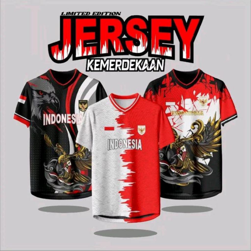 Kaos Jersey kemerdekaan Indonesia Full Printing Bebas Custom Desain