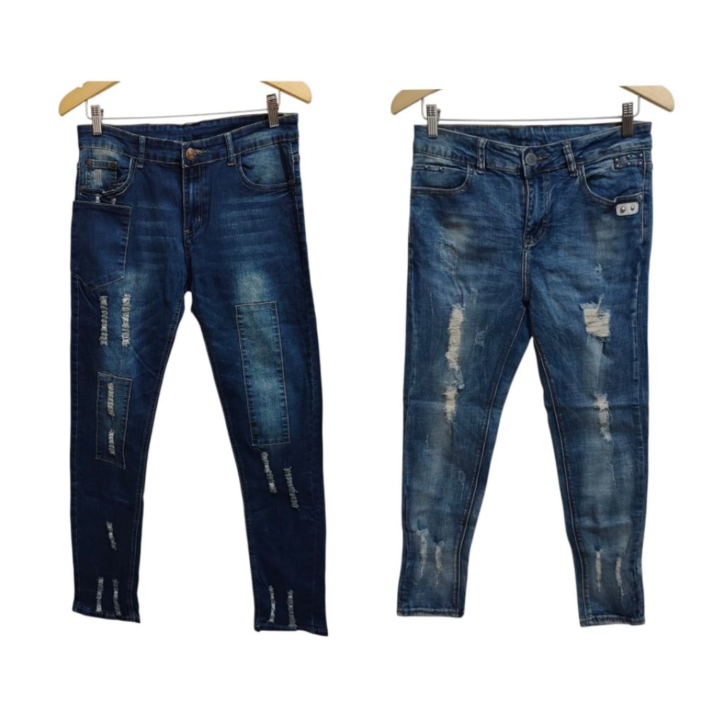 CELANA JEANS PANJANG WANITA JUMBO DENIM PRELOVED PL BIG SIZE XXL RIPPED HIGHWAIST HW PINGGANG KARET 