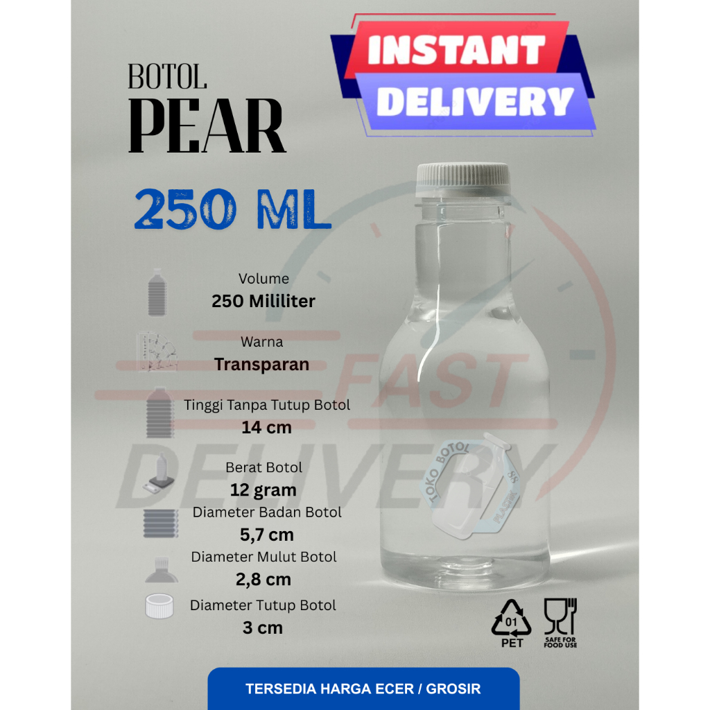 (INSTAN)Botol Pear 250ml / Botol Plastik Bentuk Pear 250ml / Botol Pear Plastik 250ml / Botol Plasti