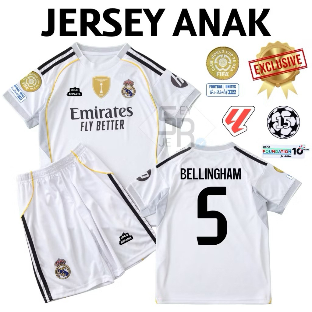 KIDS Jersey Real Madrid Home 2025 2026 - Jersey Madrid Anak Full Printing