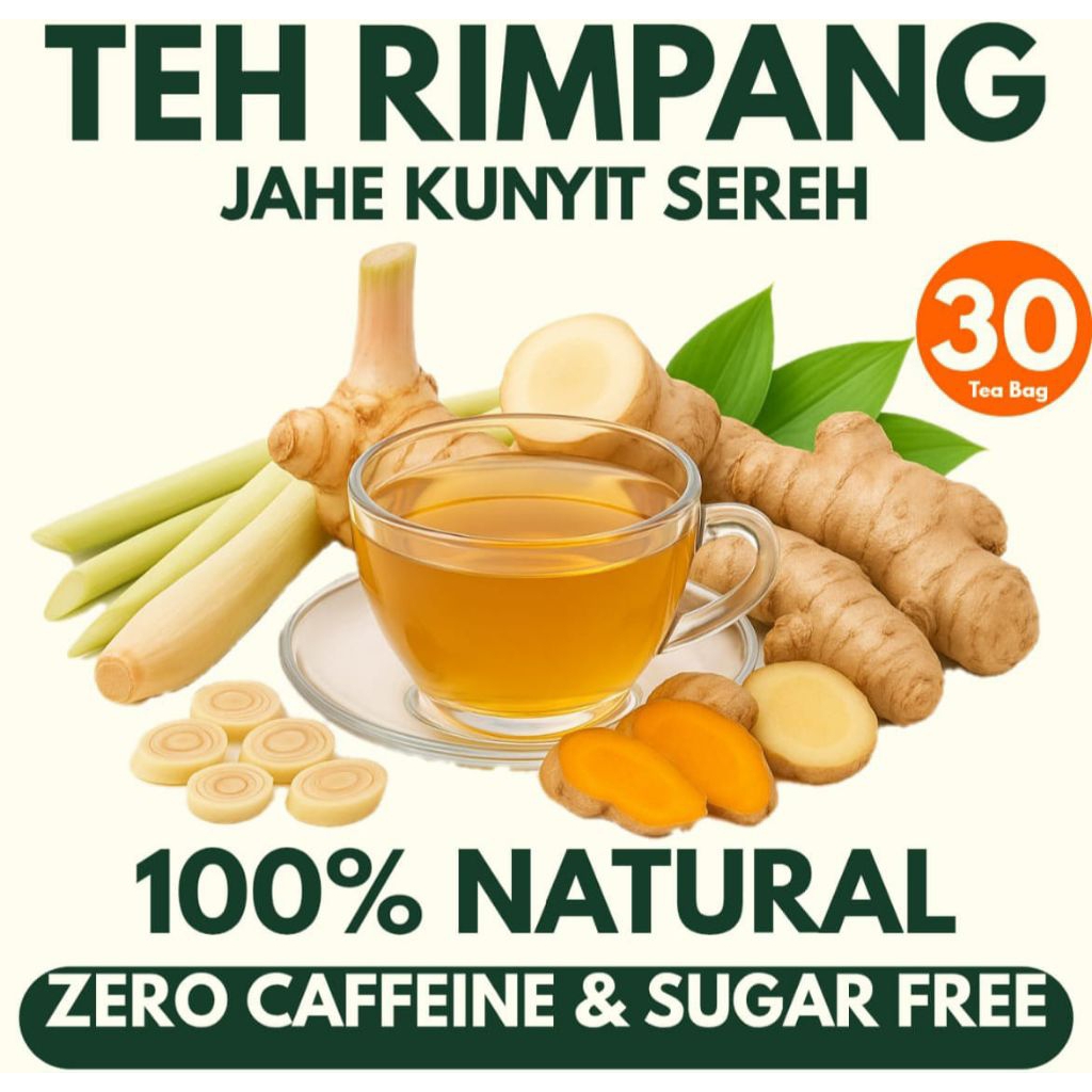 Teh Rempah Jahe Kunyit Sereh 20/30 Kantong – Sehat Alami, Bebas Gula & Kafein Teh Jahe Kunyit Sereh 