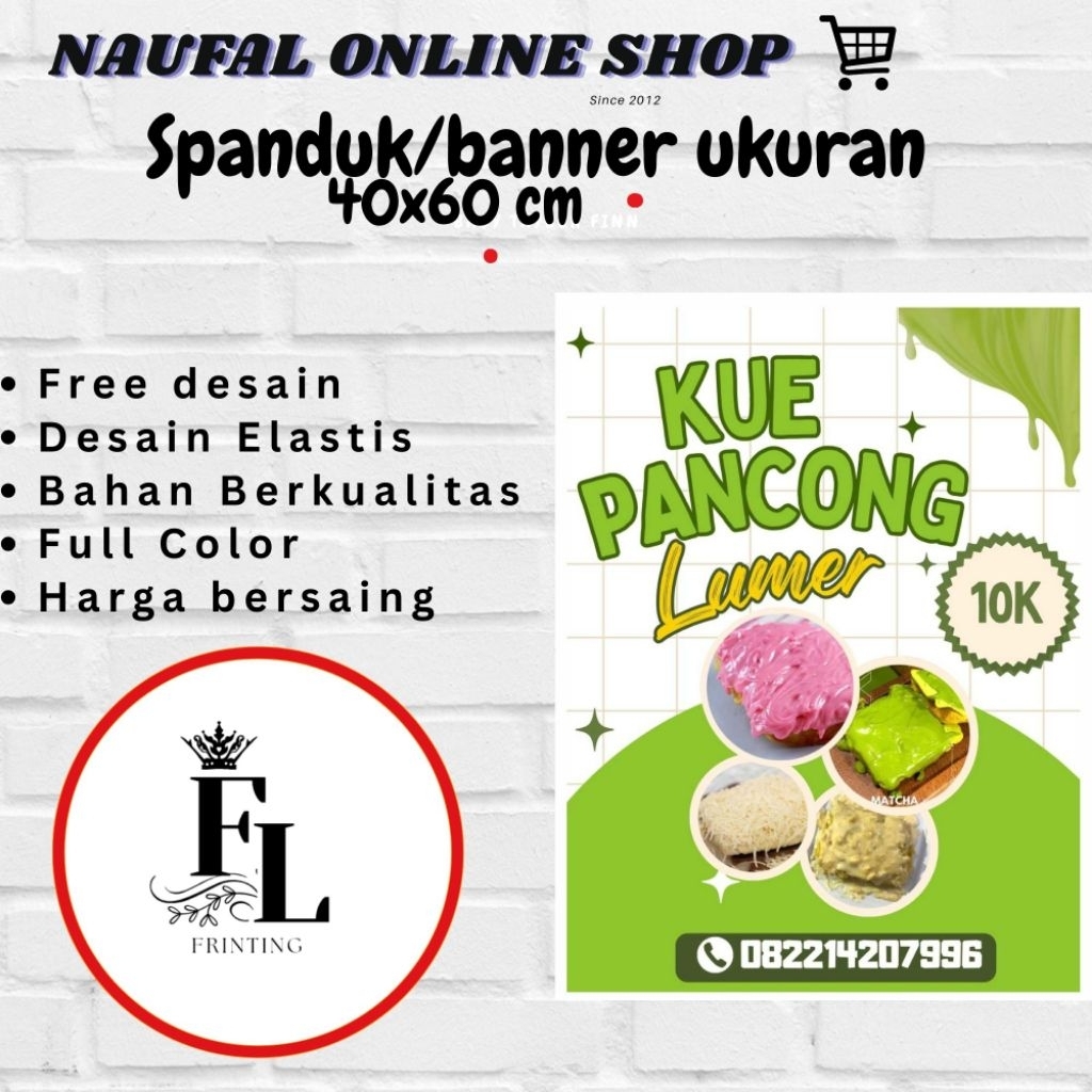 cetak spanduk banner kue pancong custom size 40x60 cm