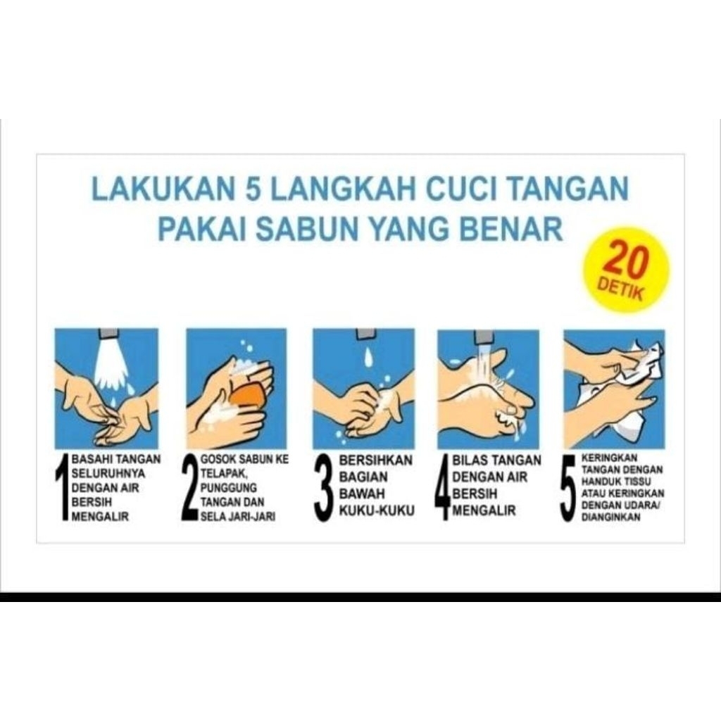 stiker vinyl lakukan 5 langkah cuci tangan pakai sabun uk.23x30cm