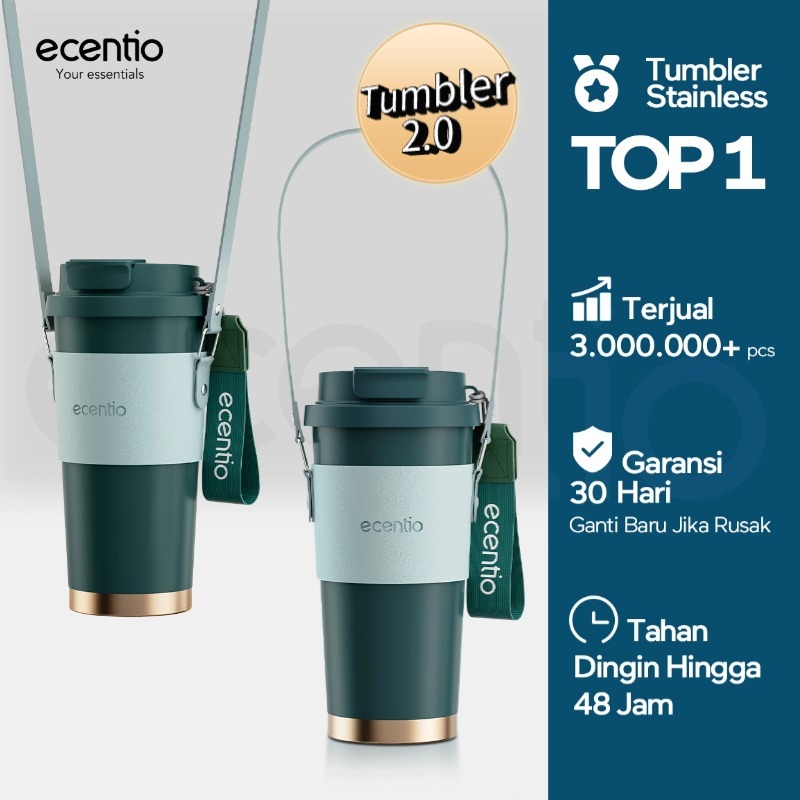 【2.0 Tumbler 530ml】ecentio tumbler minum premium 530ml tahan dingin 24 jam botol stainless 316 porta