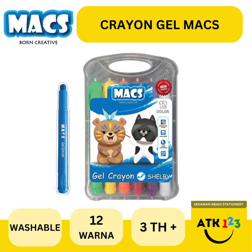 MACS Gel Crayon merk Macs isi 12 Warna Washable Crayon Face Crayon