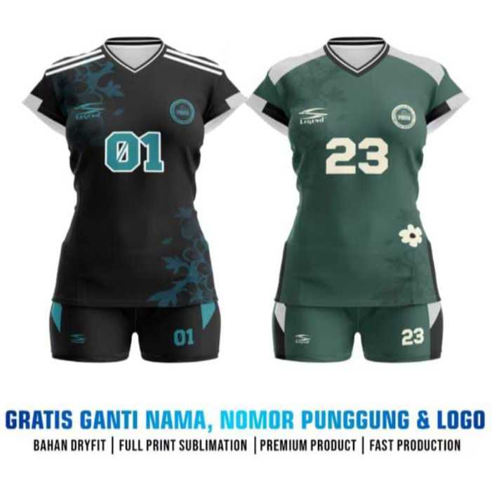 Baju voli wanita full printing gratis pasang nama dan nomor punggung
