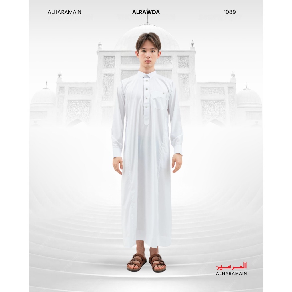 ALRAWDA by Alharamain Jubah / Gamis Pria Dewasa Slimfit Premium Series (1089) | Putih | Putih Tulang