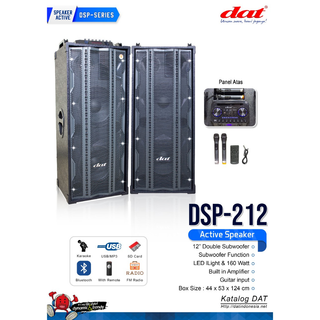 Speaker aktif pasif dat 12 inch dsp212 mic wireless double subwoofer dsp 212 karaoke