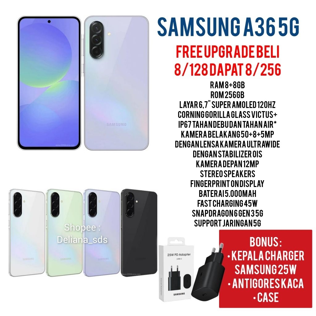Samsung A36 8/128 Free Upgrade 8/256 Garansi Resmi 1 Tahun Samsung A36 8/128 Samsung A36 8+8/128 Sam