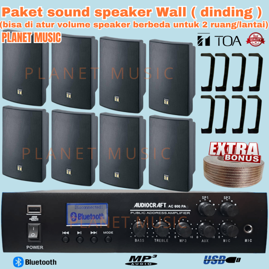 Paket Sound Musik Cafe 8 Titik Speaker TOA ZS-1030  Original Ampli Bluetooth