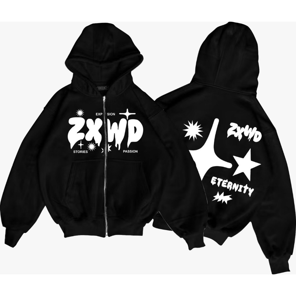 JAKET SWEATER HOODIE ZIXWORD BOXY ETERNITY BLACK GMS 280 QUALITY
