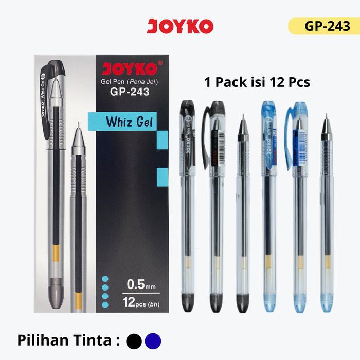 

Gel Pen Joyko GP-243 WHIZ GEL 0.5mm Hitam Retractable Original (12 PCS) / Ballpoint Bolpen Pulpen Cetek GP 243 Black 0.5 Mili Per Lusin