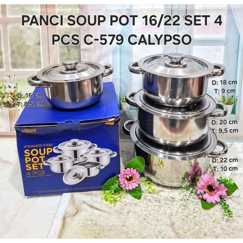 Panci Soup Pot Agogo isi 4pcs Bahan Stainless Tebal / Panci Set Tebal Agogo isi 4pcs