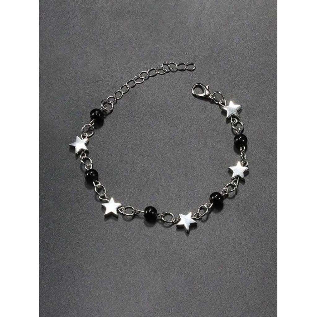 Gelang titanium motif bintang hitam dan putih anti karat dan anti lengket untuk pria dan wanita