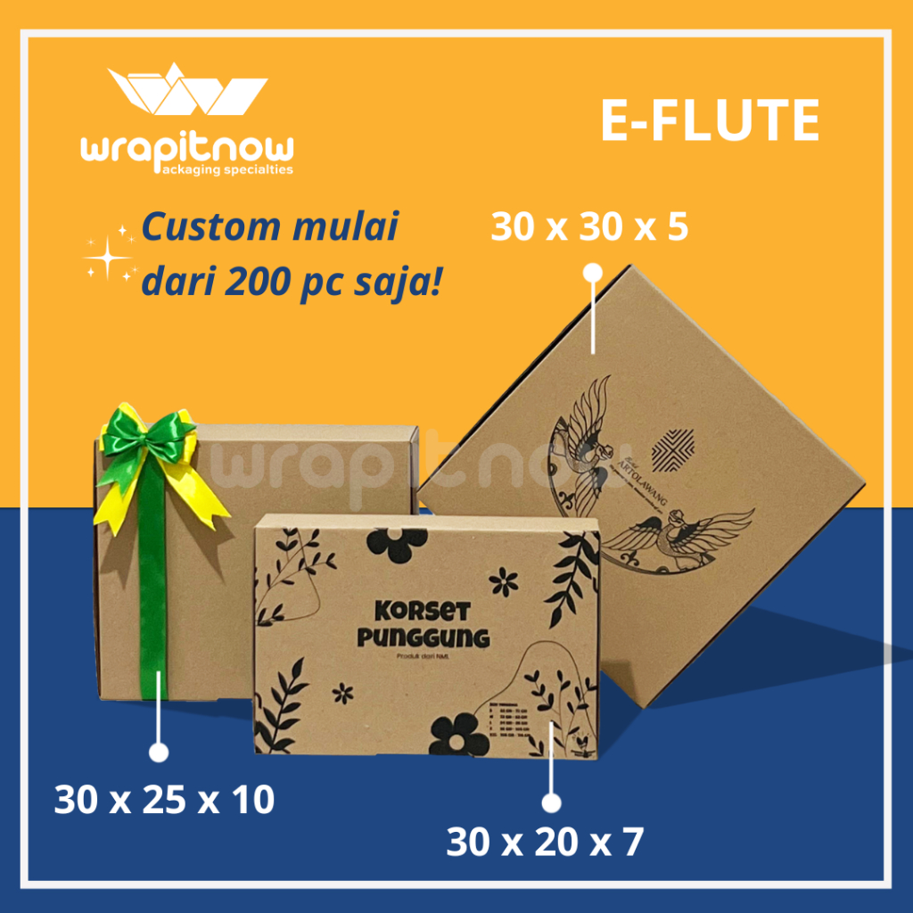 Eflute die cut dus packing hampers sepatu olshop 30x20x5 30x25x10 30x20x7 30x30x5 pabrik dus murah