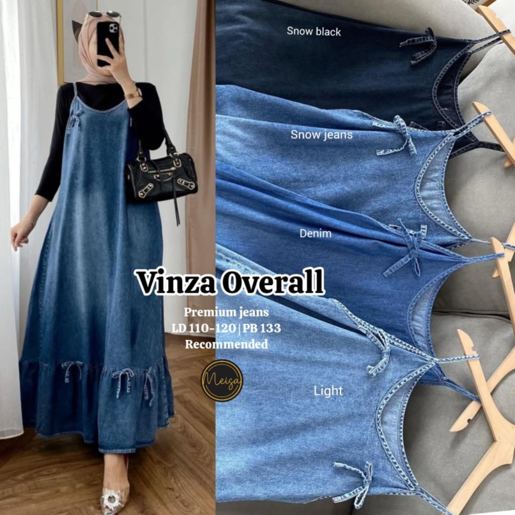 ((ORI MEISA)) Vinza Overal Tali Pita Bahan Jeans // Overal rempel Jeans Wash // Baju dress Overal fr