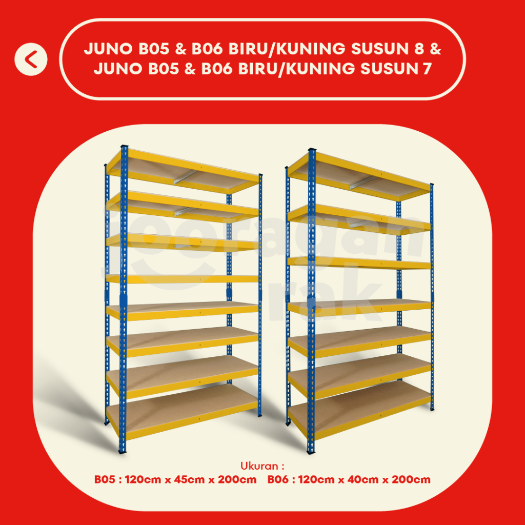 KRISBOW RAK BESI GUDANG SIKU LUBANG SERBAGUNA TIDAK PERLU BAUT HEAVY DUTY | BIRU - KUNING