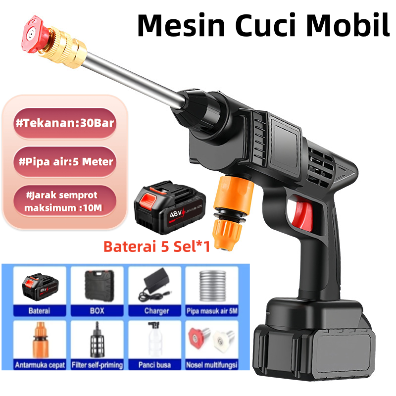 Mesin Cuci Mobil 48V 50000mAh Dual Battery Cordless High Pressure Jet Cleaner Alat Cuci Motor AC Rum