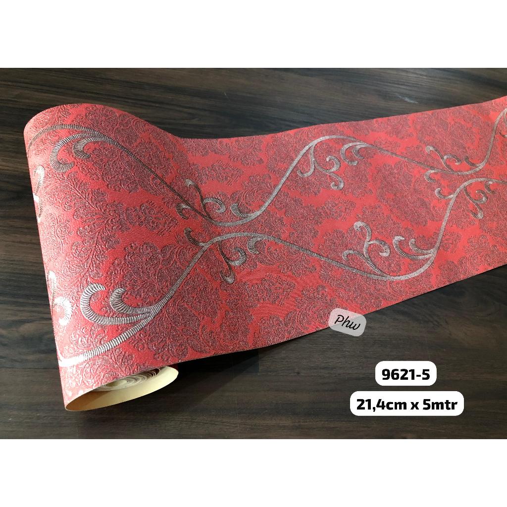 WALLPAPER BORDER LIST DINDING KLASIK UKIRAN SILVER MERAH MEWAH