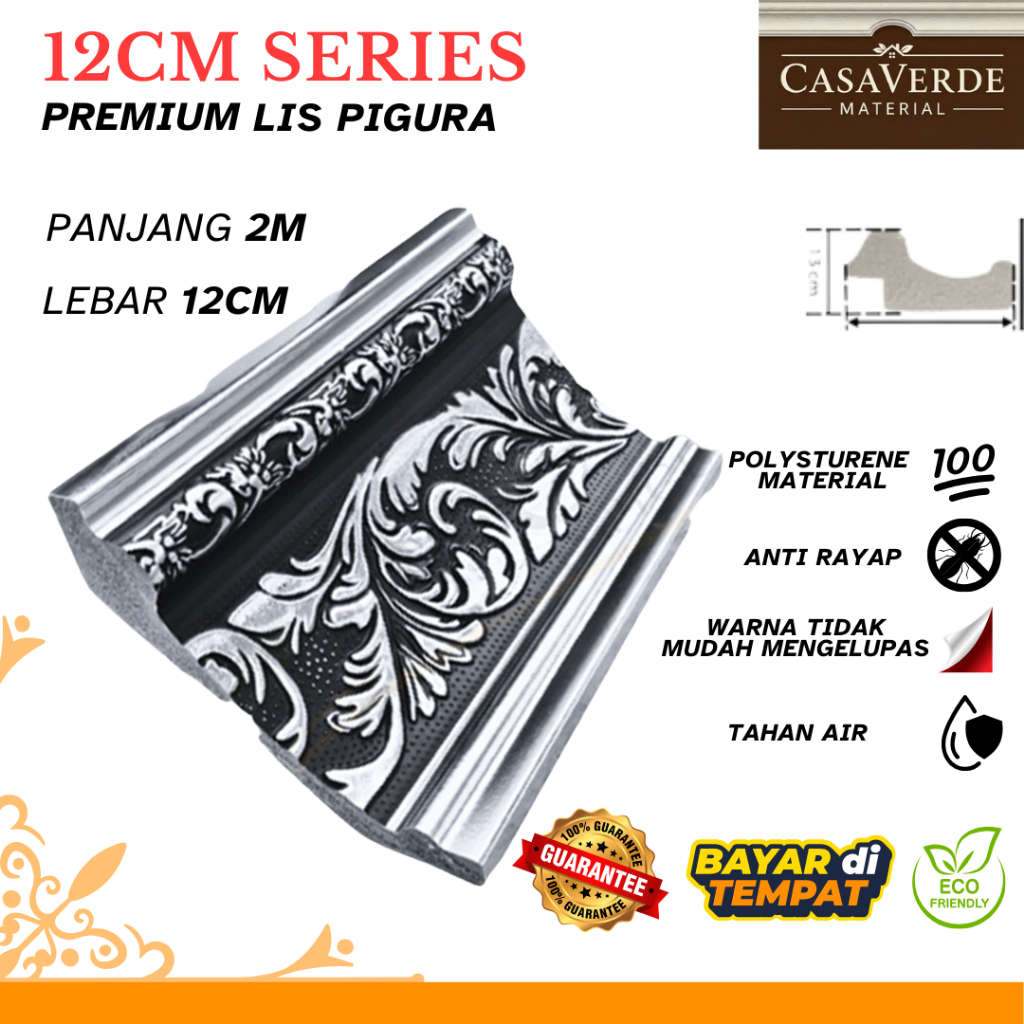 CasaVerde Material Bingkai Lis Pigura / Lis Plafon PVC/ Lis Profil / Lis tembok PVC 12CM Ukuran  : P