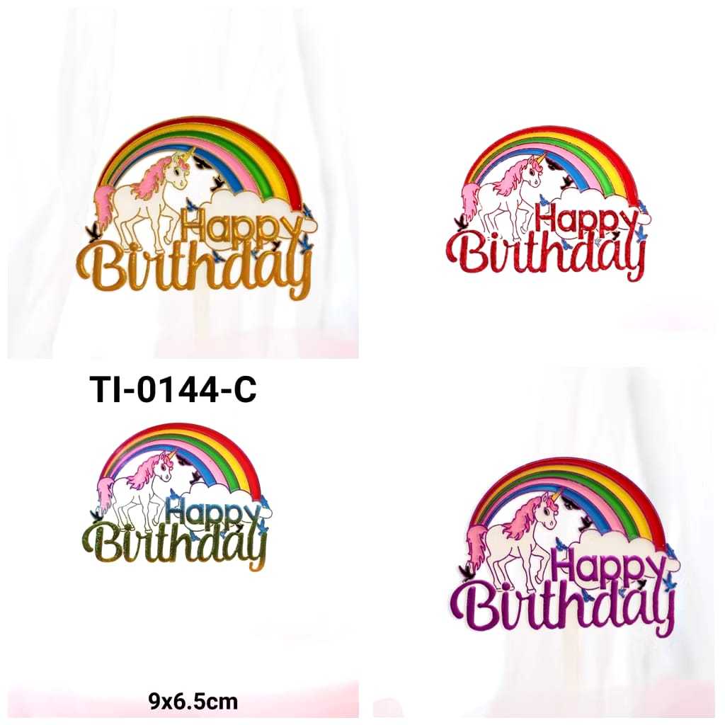 GR-TI-0144 Cake Topper Tulisan Happy Birthday Unicorn Pelangi