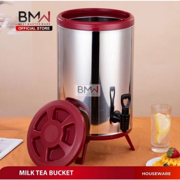 Water Jug Milk Tea Stainless Steel BMW Kitchenware Dispenser Air - MERAH - 10L