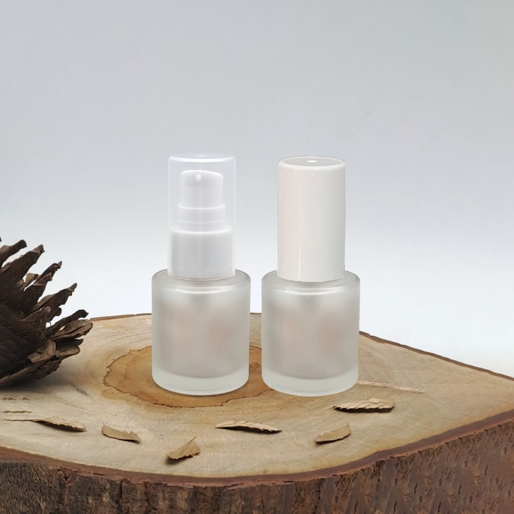 Botol Kaca RF Frosted 20ml Pump Full Cap n20 / Botol Pump Essence Frosted RF 20ml Import