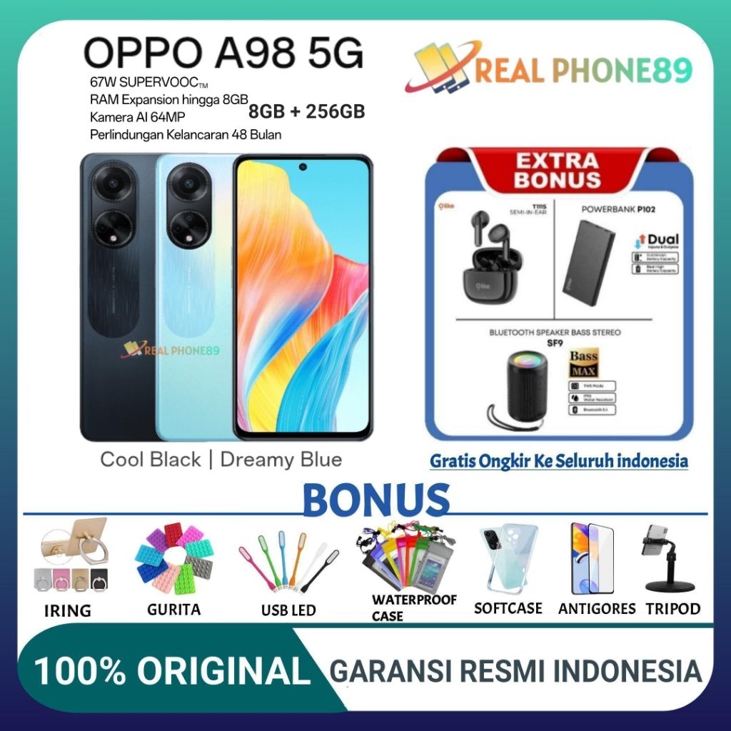 OPPO A98 5G RAM 8/256GB NFC | OPPO A 98 5G RAM 8/256 GB NFC GARANSI RESMI OPPO INDONESIA