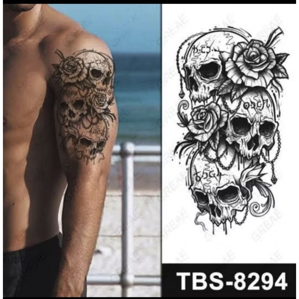 [COD] Tato Temporary Kepala TENGKORAK Mawar TBS_8294 Tato Temporary  Tahan Air Anti Air 2-4 hari