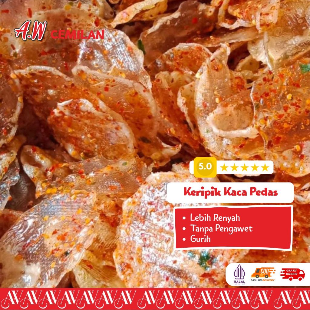 

SEBRING ELOD/KERIPIK KACA ORIGINAL A.W CEMILAN KEKINIAN SNACK VIRAL PEDAS DAUN JERUK