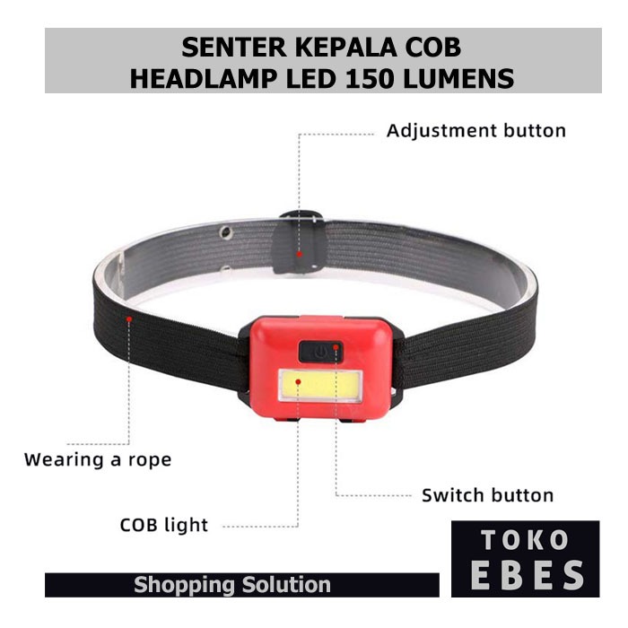 TOKO EBES Senter Kepala LED COB Waterproof 150 Lumens