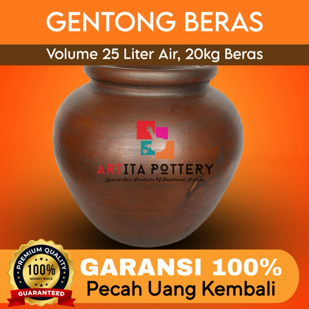 WADAH BERAS GENTONG AIR +-20 LITER FREE PACKING KAYU GERABAH TANAH LIAT BAYAT KLATEN