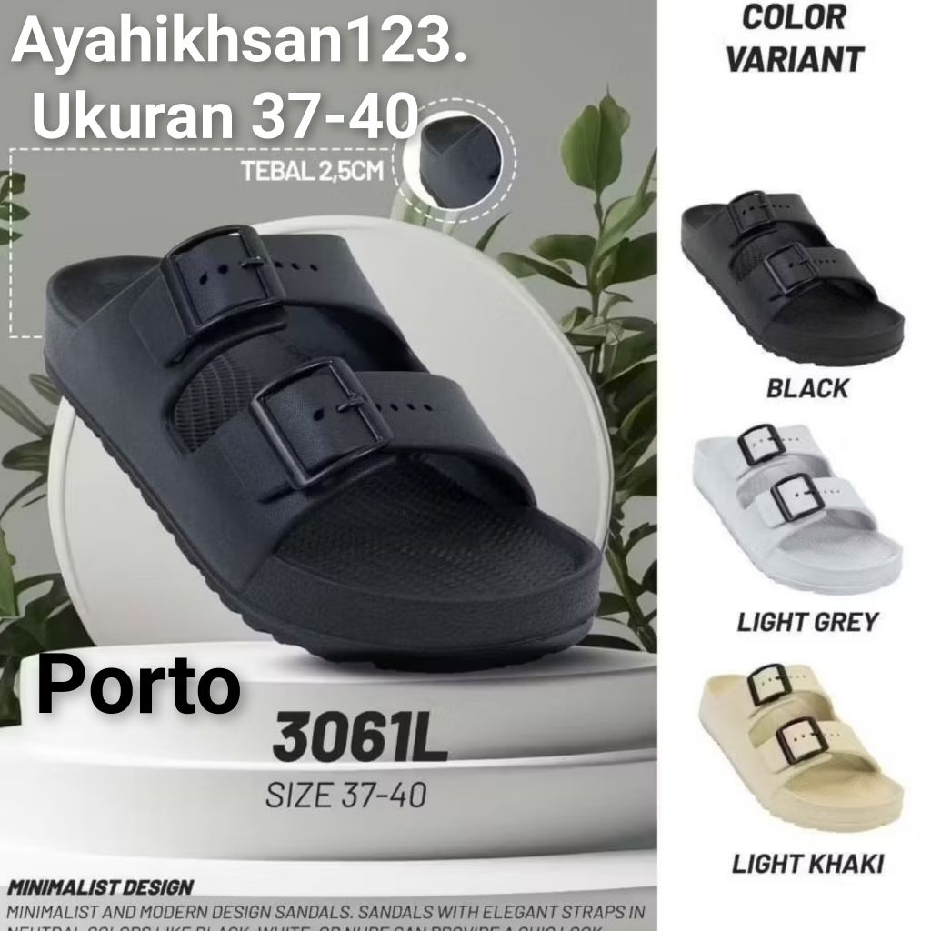 PORTO 3061 sandal slop karet wanita/perempuan ukuran 37-40
