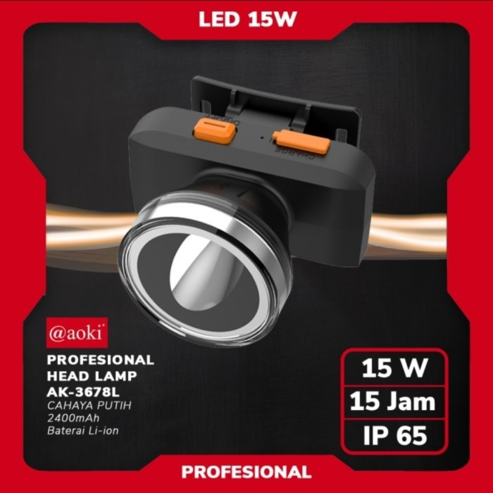 Zada Lampu Senter Kepala Rechargeable / Head Lamp Aoki 15W AK-3678L Bisa Dicas Baterai 2000mAh Tahan