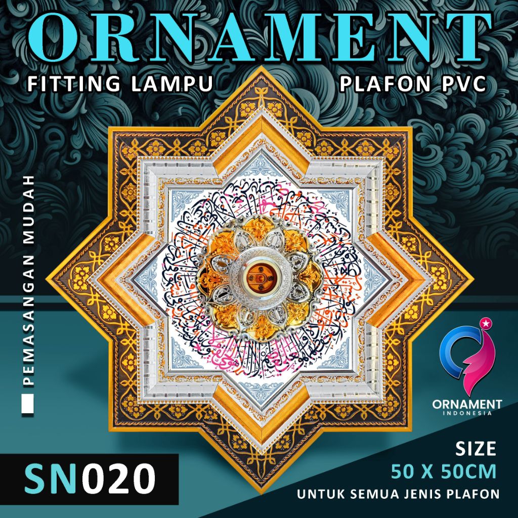 Ornamen lampu plafon pvc 50x50cm kaligrafi