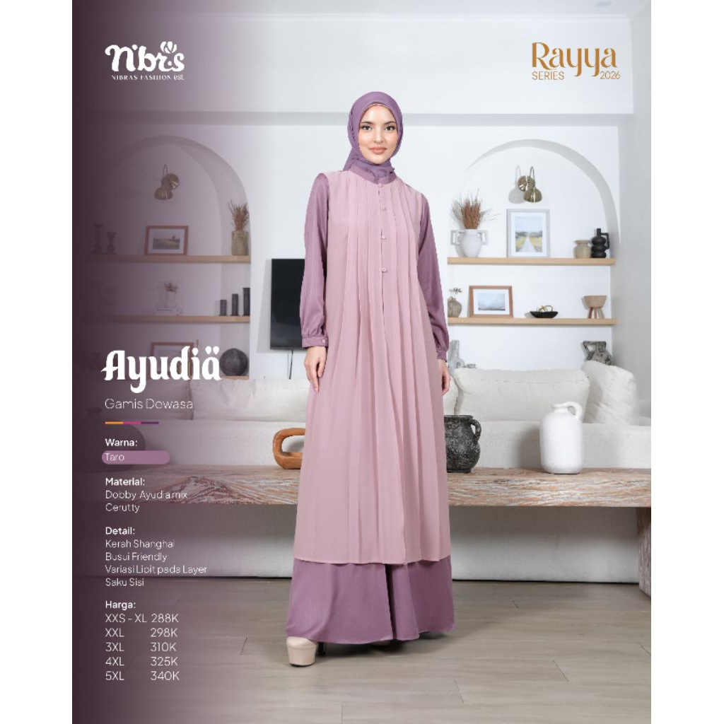 SARIMBIT AYUDIA BY NIBRAS WARNA TARO GAMIS MOM, GAMIS MOM SARIMBIT AYUDIA TARO, GAMIS TARO PREMIUM