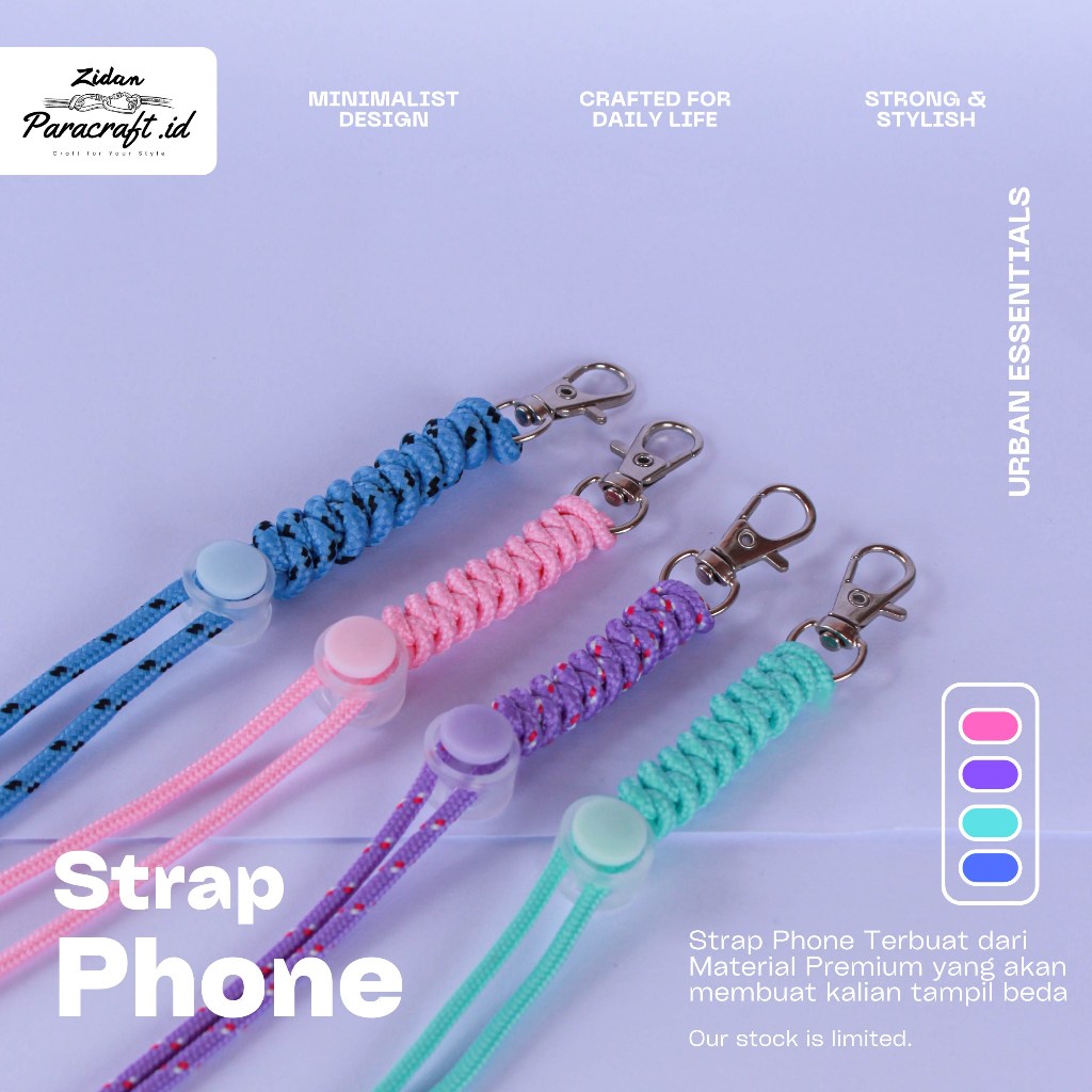 ZIDAN PARACRAFT | Strap HP Warna Pastel | Tali HP Kuat Stylish, ID Card, Vape, Flashdisk, Multifungs
